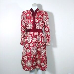 Elegant 50s Adele Simpson designer dress gold metallic red satin holiday party